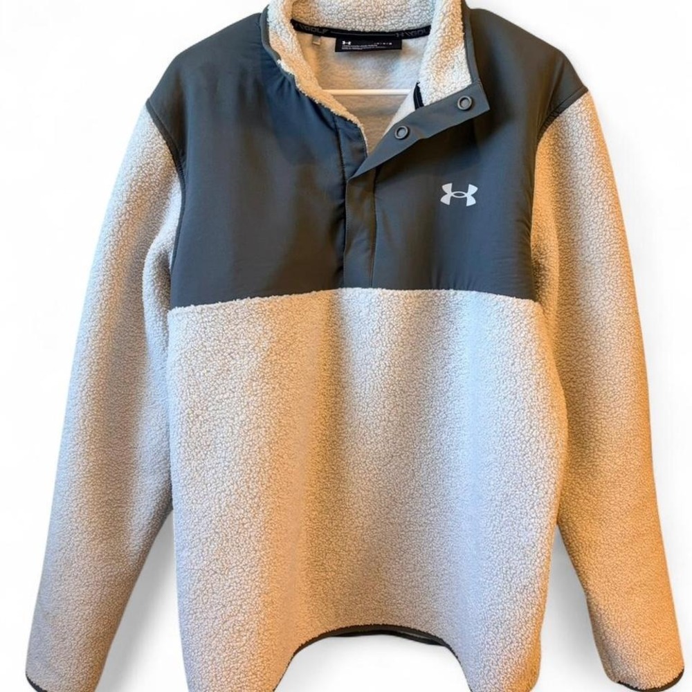 Under Armour Golf Sherpa Pullover Fleece Jacket Gray White Snap Neck Cozy